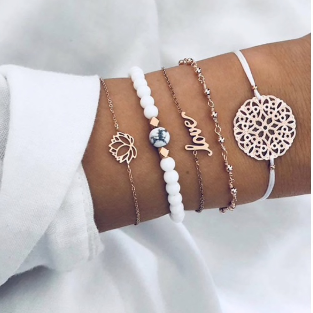 3/$30 - 5 Piece Boho Layering Bracelet Set Love
